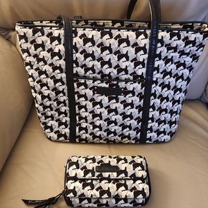 Vera Bradley Tote Purse AND Matching Wristlet Scottie Dog Scottish Terrier